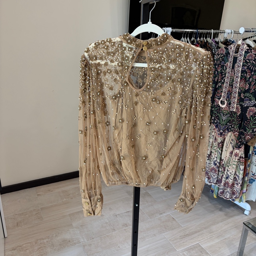 FARM Rio Embroidered Tulle Lined Blouse / Shirt - Picture 6 of 13